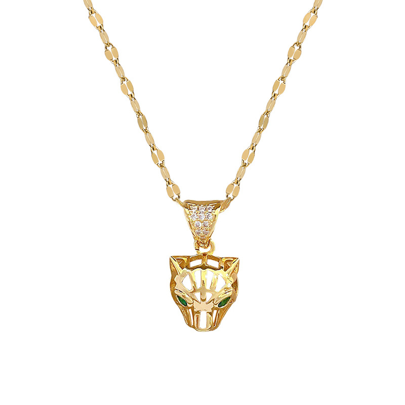 【 Titanium Steel 】 Perforated leopard head Light Luxury Cross-border Banquet and wedding necklace, versatile collarbone chain for female Internet celebrities, titanium steel chain Item Picture