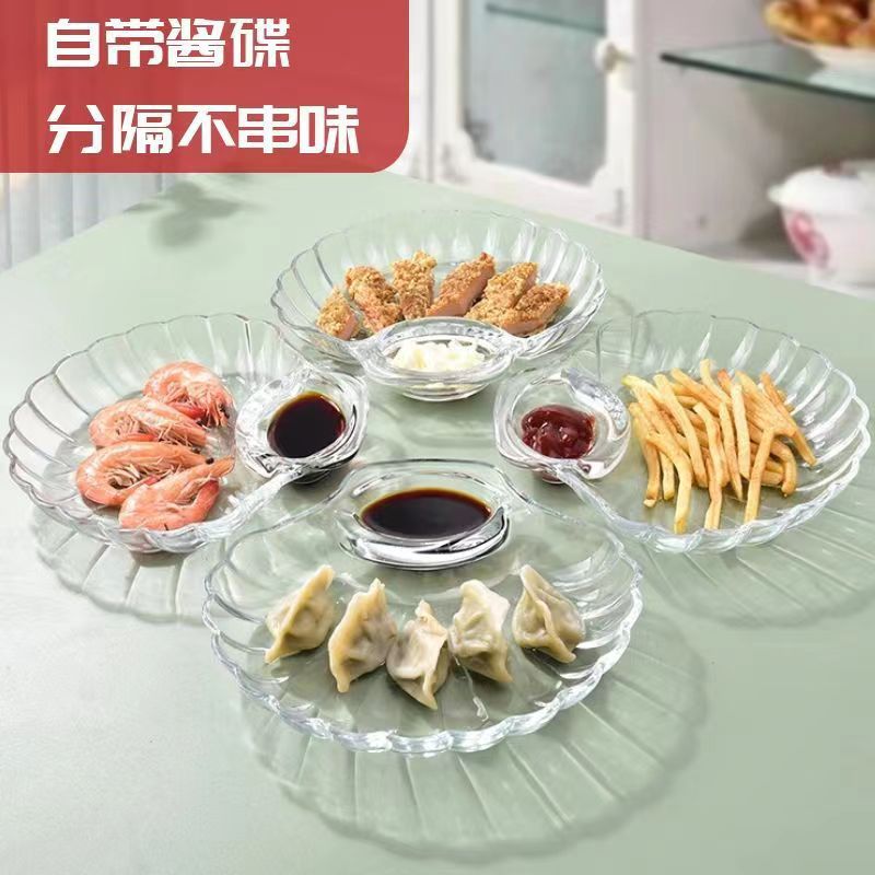 Factory-customized glass dumpling plates with dipping sauces, European-style creative home salad bowls, fruit plates, and separate plates for dumplings details Picture