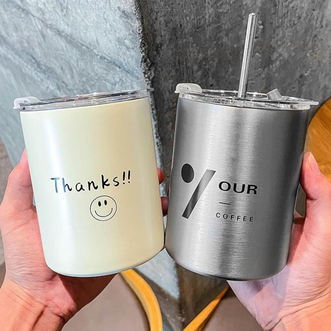 Popular insulated cup, Nordic industrial style, ins simple coffee cup, office couple gift, stainless steel straw cup Specification drawing