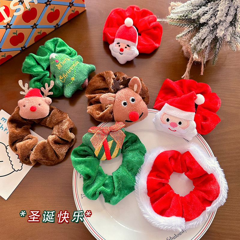 Christmas headwear, elk old Man Large intestine hair band, women's high-elasticity hair tie, leather band, fun atmosphere hair accessory details Picture