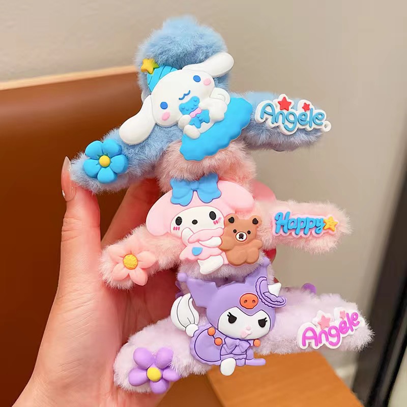 Children's hair clips are fluffy. New cartoon Sanrio claw clips and shark clips on the back of the head are cute children's hair accessories details Picture