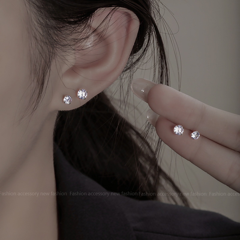 925 Silver Needle Exquisite Zircon ear studs for women, trendy, niche, high-end, versatile mini ear piercing earrings details Picture