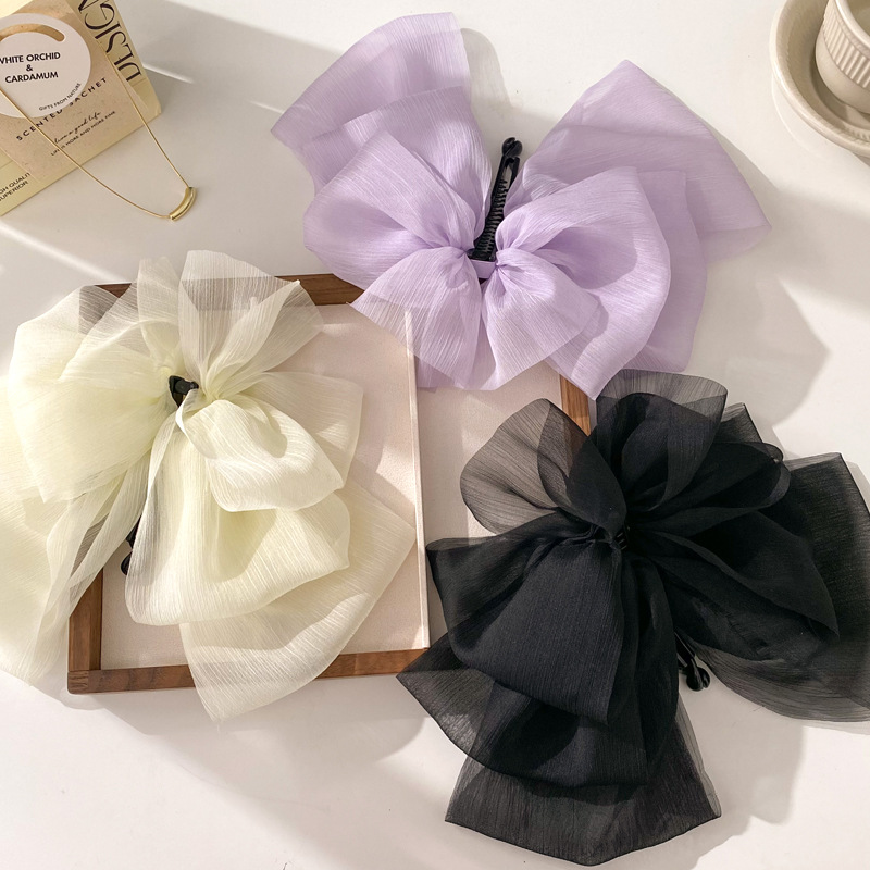 High-end chiffon bow banana clip, 2023 new trendy hair clip, back of the head ponytail clip, vertical clip headwear full figure