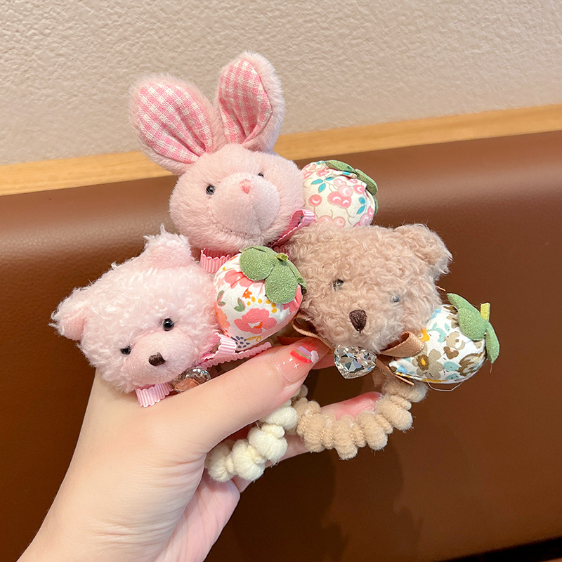 Cute plush rabbit, little bear, children's hair band, sweet little girl, high elastic elastic band, baby won't damage the hair tie details Picture