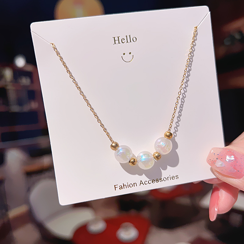 Korean-style light luxury mermaid pearl necklace, titanium steel for women, non-fading, cold style collarbone chain, versatile and high-end neckchain Specification drawing