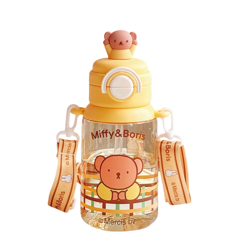 Authentic Mifei double-drink children's water bottle, portable and cute cartoon tritan water cup, straw cup for girls during spring outings Item Picture