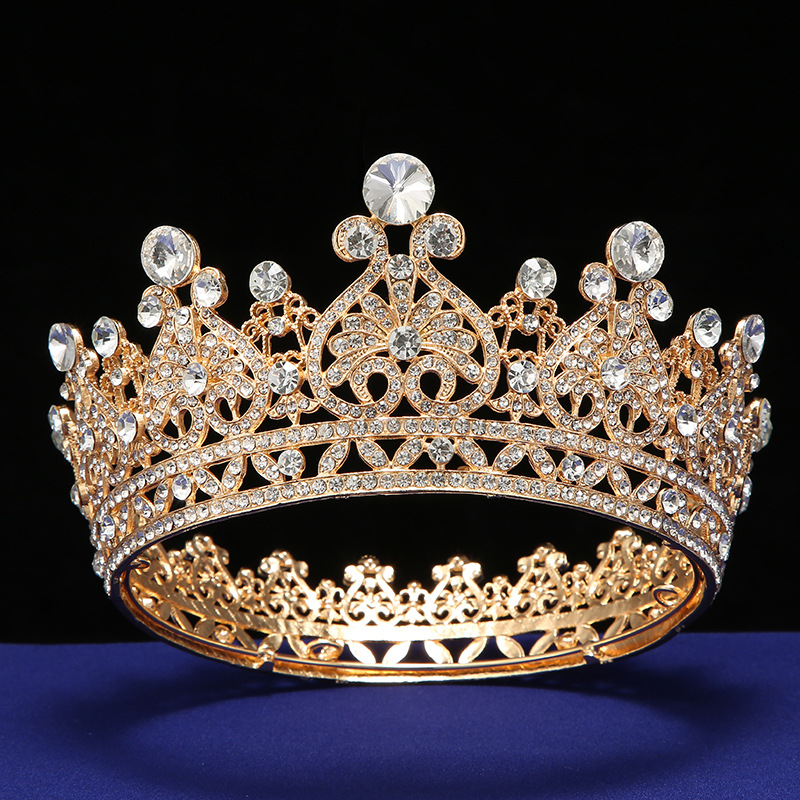 European-style court-style bride crown hair accessory, full circle of round rhinestones, Baroque European and American bride headwear factory direct sales Specification drawing