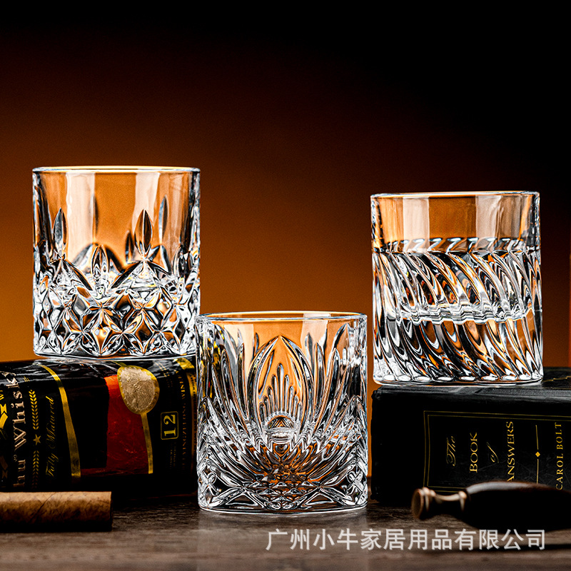 Light luxury high-end glass whisky glass, home bar high-end engraved and carved foreign wine glass, high-end beer glass Specification drawing