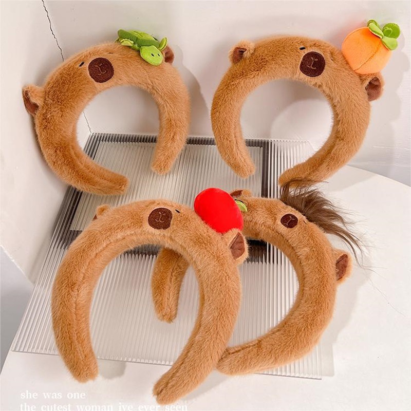 Plush Capibara hair band, women's face washing capybara high skull top headband, children's head accessories, autumn and winter Maillard hair accessories details Picture