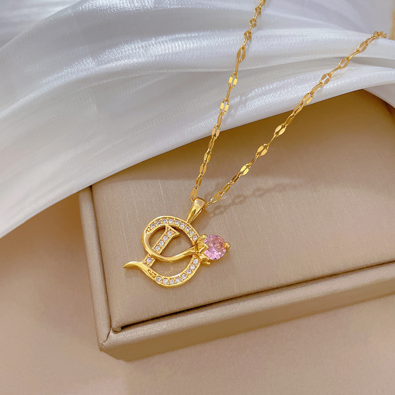 【 Titanium Steel 】 D-shaped flower, light luxury, luxurious, full diamond necklace, versatile collarbone chain for female Internet celebrities, titanium steel chain Specification drawing