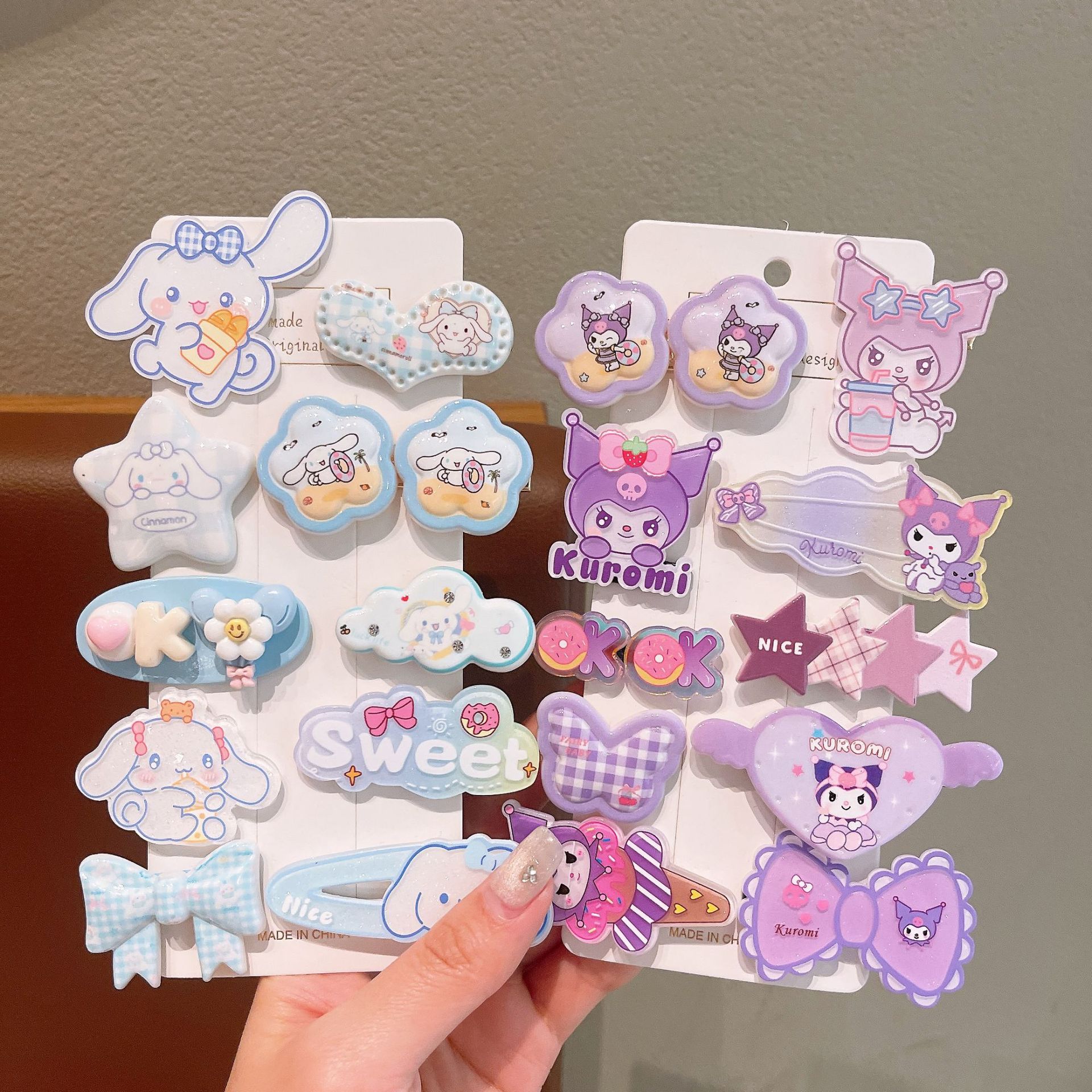 Kulomi cartoon children's hair accessories Acrylic kt cat hair clips, girls' hair clips, cute princess bangs small hair clips Specification drawing