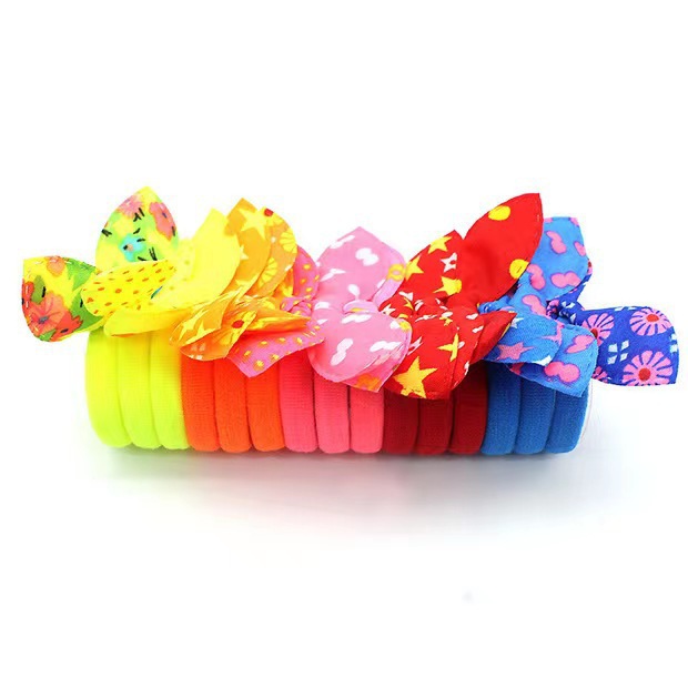 Wholesale of Korean-style fashionable hair bands, children's cute rabbit ear hair accessories, hair bands, polka dot striped floral fabric hair ties Specification drawing