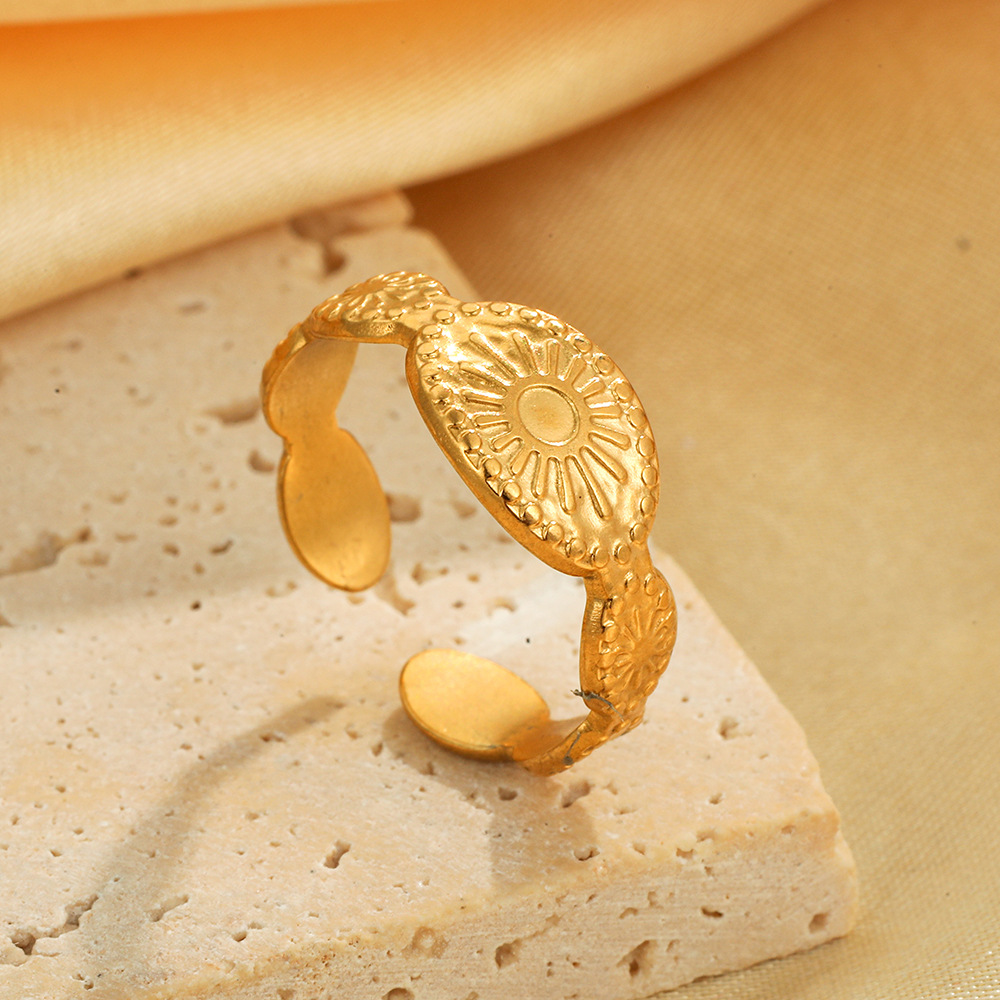 Cross-border fashion stainless steel ring, multi-piece ring opening adjustable, ocean-style plain ring, 18K gold jewelry details Picture
