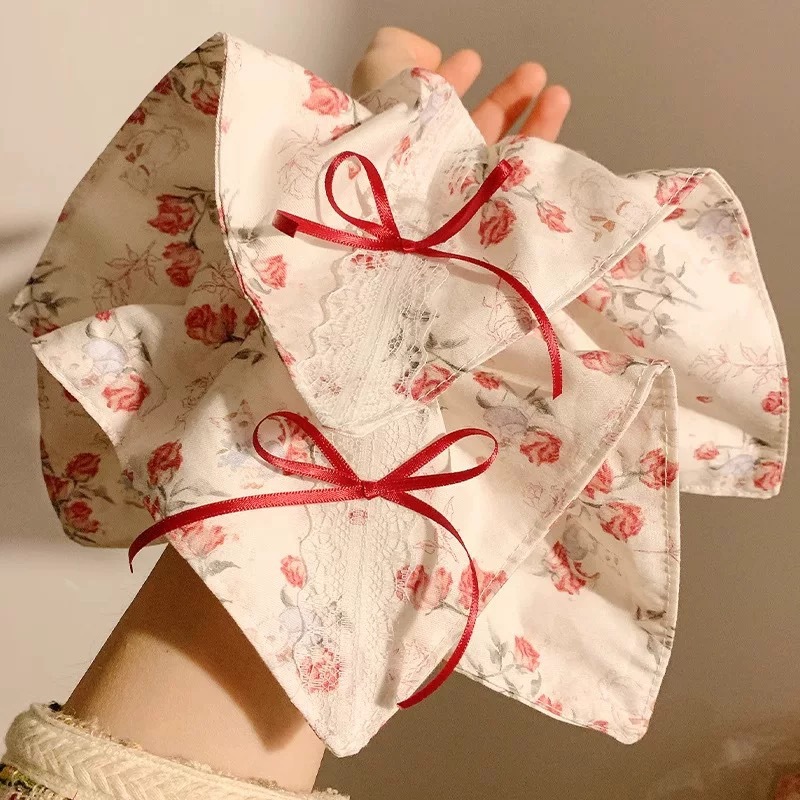 French rose bow, square scarf, large intestine hair tie, women's high-end and laid-back style, oversized hair accessory, hair tie Application Scenario