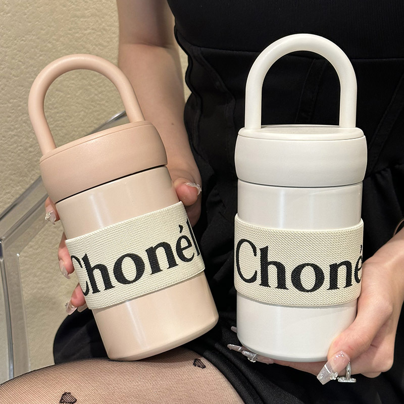 Portable stainless steel high-appearance-level light luxury ins style handle water cup, large-capacity simple direct drinking cup, girls' insulated cup full figure