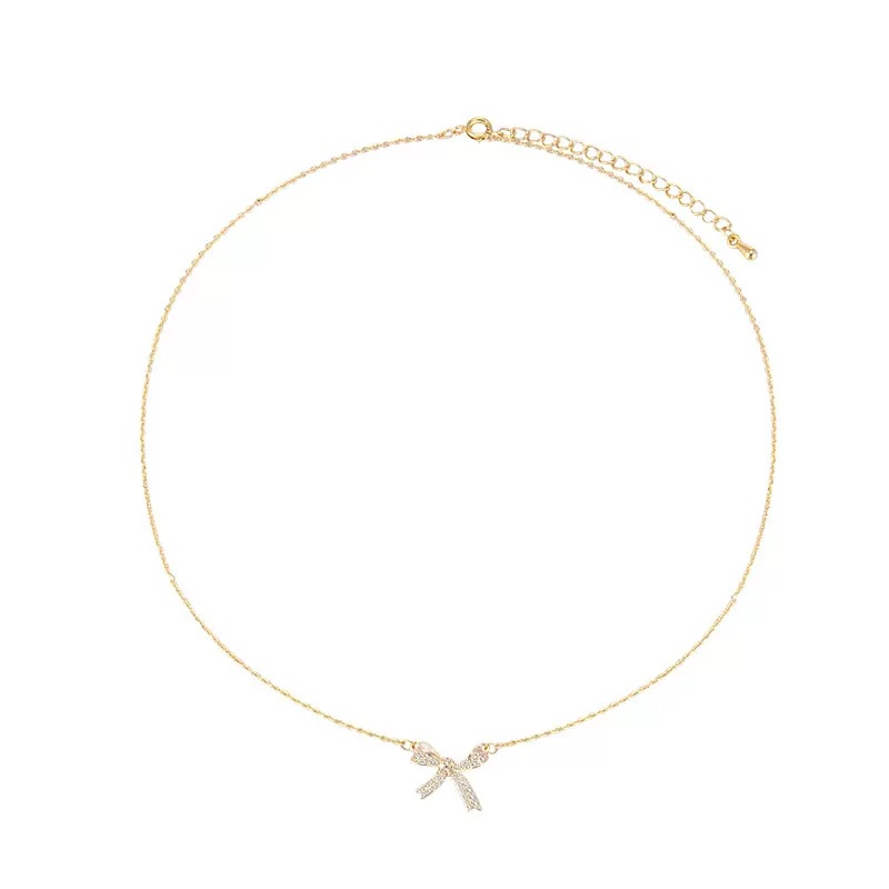 ins trendy and exquisite micro-inset bow necklace, light luxury and high-end feel, personalized and versatile, popular collarbone chain accessory wholesale Item Picture