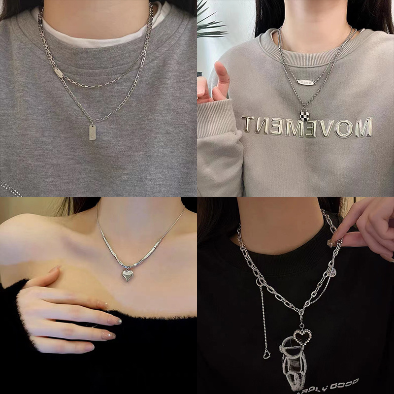 The cold and elegant autumn and winter titanium steel necklace for women exudes a light luxury and high-end feel. The metal sweater chain is a niche and versatile hoodie chain accessory Specification drawing