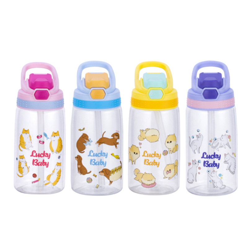 Customized children's cartoon plastic water cups, outdoor portable duckbill cups, sealed and leak-proof straw cups for boys and girls in kindergartens Item Picture