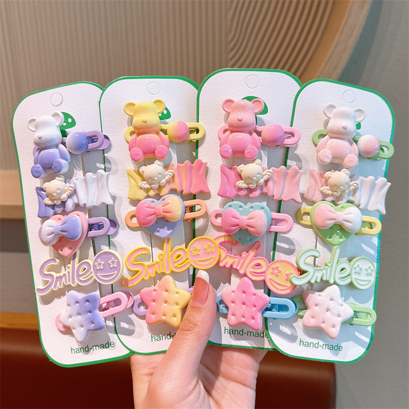 Children's gradient dopamine hair clips, cute bear bb clips, girls' side loose hair, bangs on the forehead, hair clips and hair accessories full figure