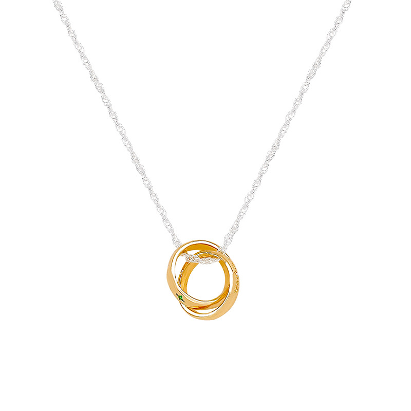Golden double-ring circular pendant necklace for women, 2025 new style, light luxury style collarbone chain, high-end neckchain accessory Item Picture