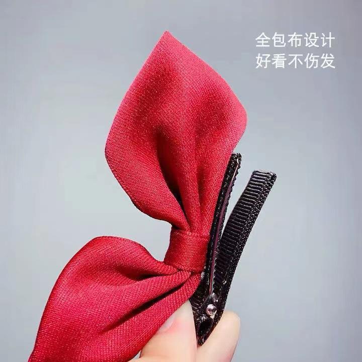 Korean-style bow hairpin children's three-dimensional fabric pleated cute small red princess-style side clip hair accessory Specification drawing