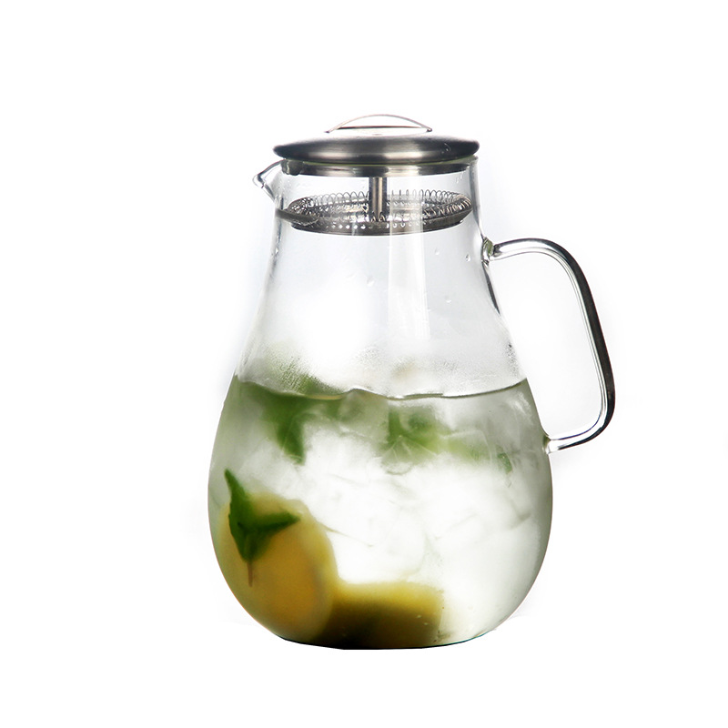 Wholesale glass juice kettles, household filtering cold water kettles, creative high appearance level, high-temperature resistant, matte cold water kettles, fruit tea kettles Item Picture
