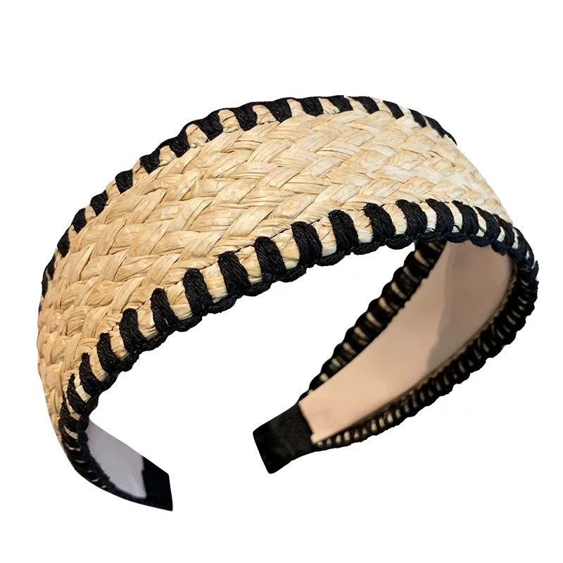 Vace-style wide-brimmed straw hairband for women, Bohemian headband, daily wear, hair tie, high top of the head, face wash hairpin Item Picture