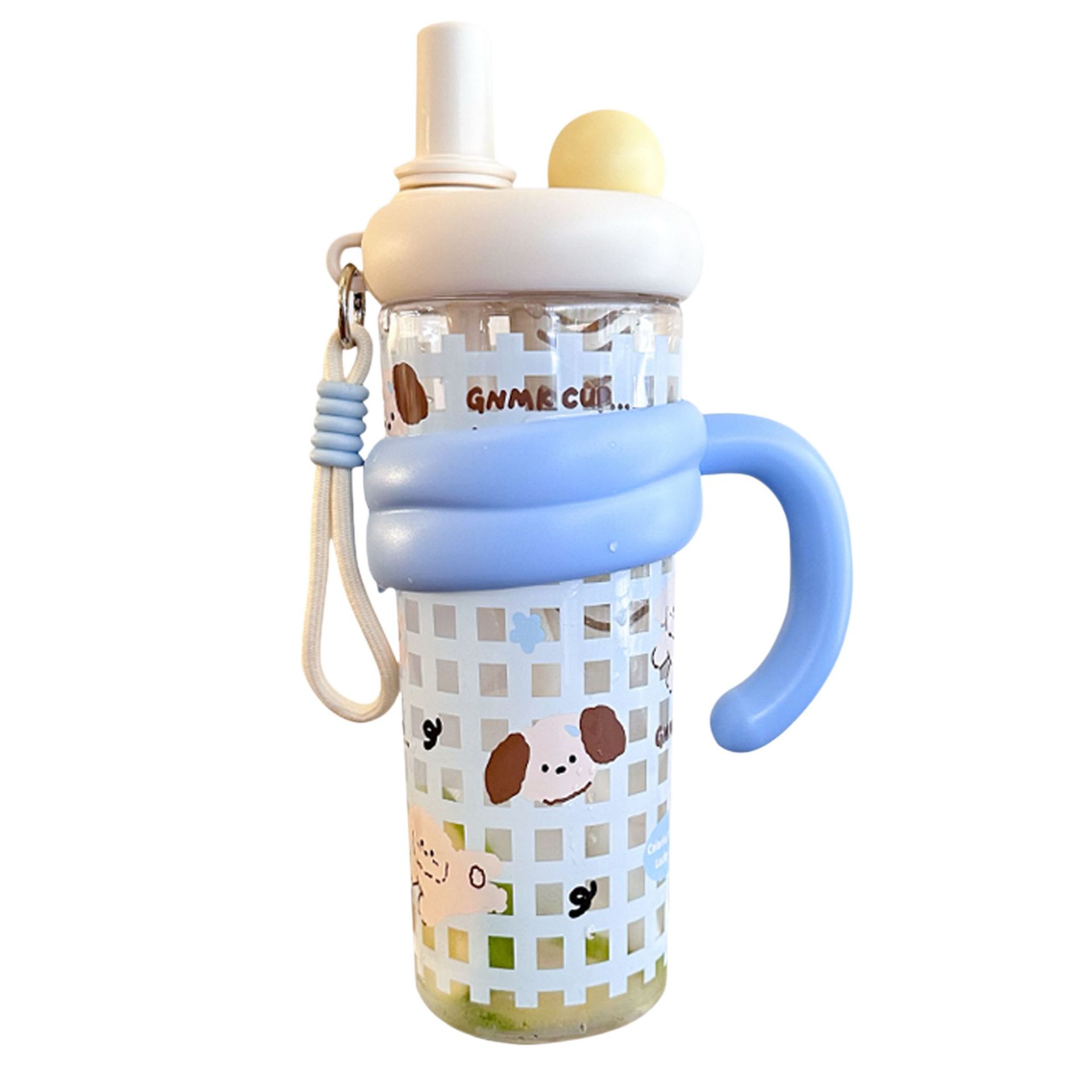 New summer water cup for girls, high appearance level, cute double-drinking straw cup, office desk, cartoon handle, tea brewing cup Item Picture
