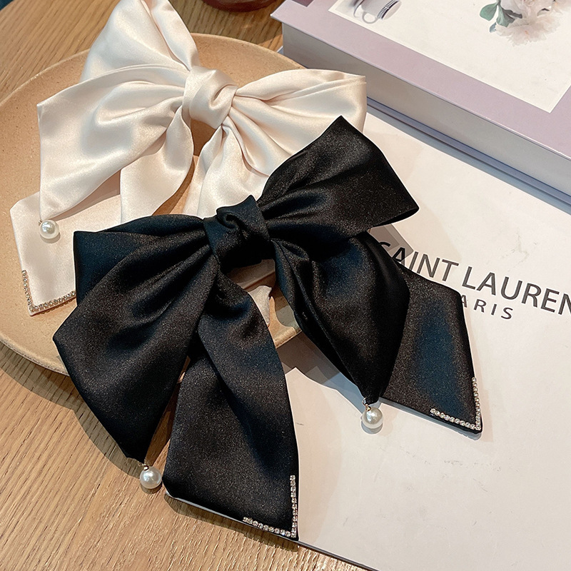 Korean-style bow spring clip for the fugitive princess at the back of the head, new satin multi-layer pearl hair clip accessory full figure