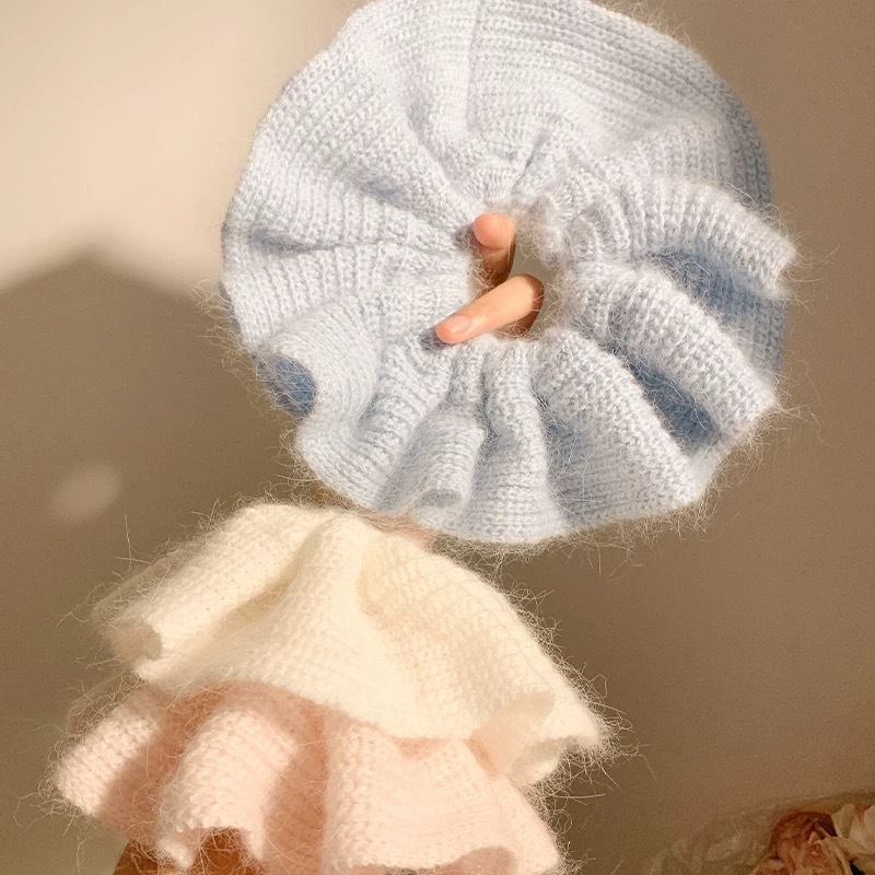 2024 New rabbit fur soft and glutinous hair band, oversized, atmosphere Korean-style gentle hair accessory, high-end autumn and winter hair tie Specification drawing
