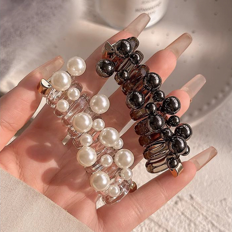 Korean-style pearl straight telephone line hair tie, a perfect tool for high school girls' ponytails, elegant bubble braid hair tie, fashionable braided hair tie Application Scenario