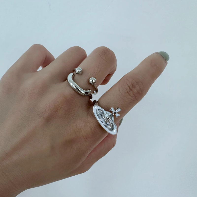 Empress of the West, three-dimensional Saturn enamel drip oil vapor ring, double-layer smiling face, ins opening adjustable ring trend full figure