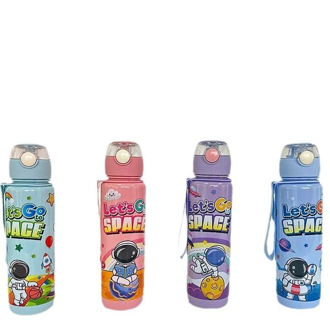 Bouncing lid cross-border new cartoon astronaut water cup, children's portable portable cup, straw water cup, plastic cup Item Picture