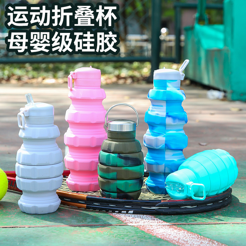 Food-grade silicone water cups for outdoor sports, leak-proof travel, telescopic and foldable cups, portable silicone bottles for mountain climbing and fitness details Picture
