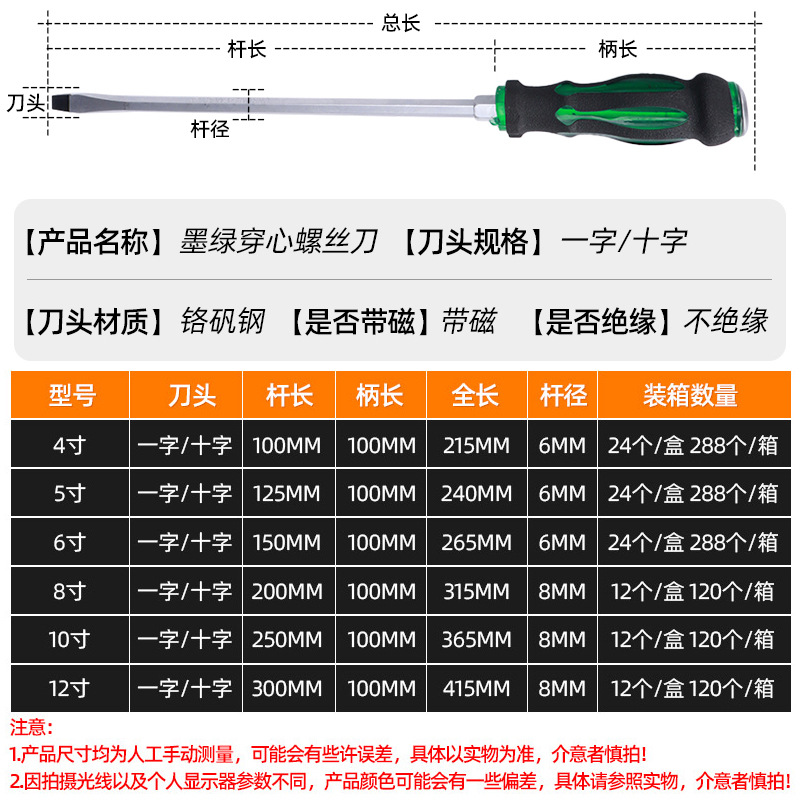 Wholesale dark green through-hole screwdrivers that can strike cross-head screws, with various specifications of magnetic plum blossom screwdrivers details Picture