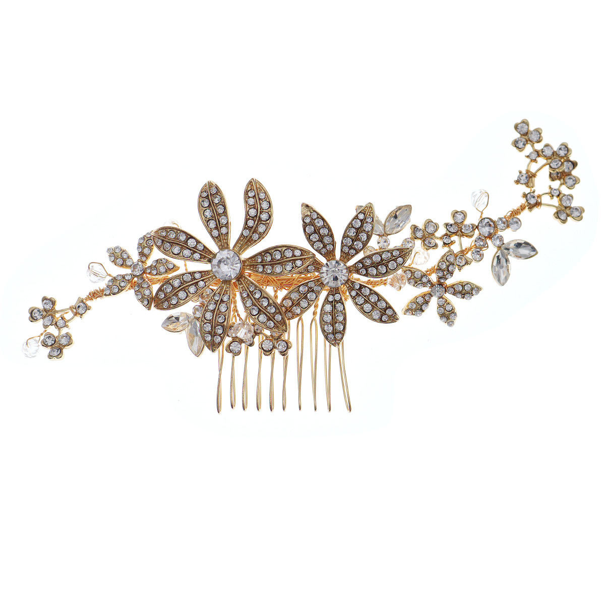 European and American simple and versatile bridal hair accessories, flower and pearl hand-inserted combs, wedding dress and makeup curls, alloy rhinestone hair combs Item Picture