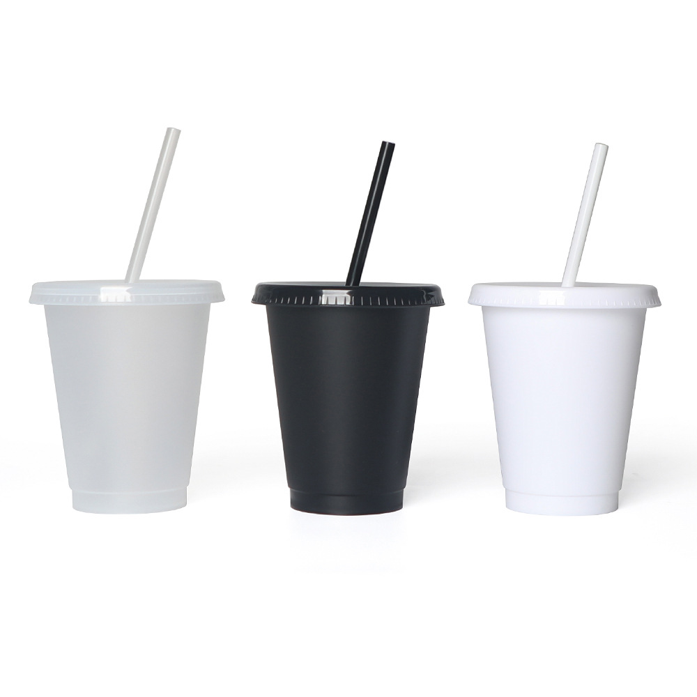 Cross-border stock 16oz solid-color diy children's straw water cup, pp single-layer reusable plastic cup wholesale full figure