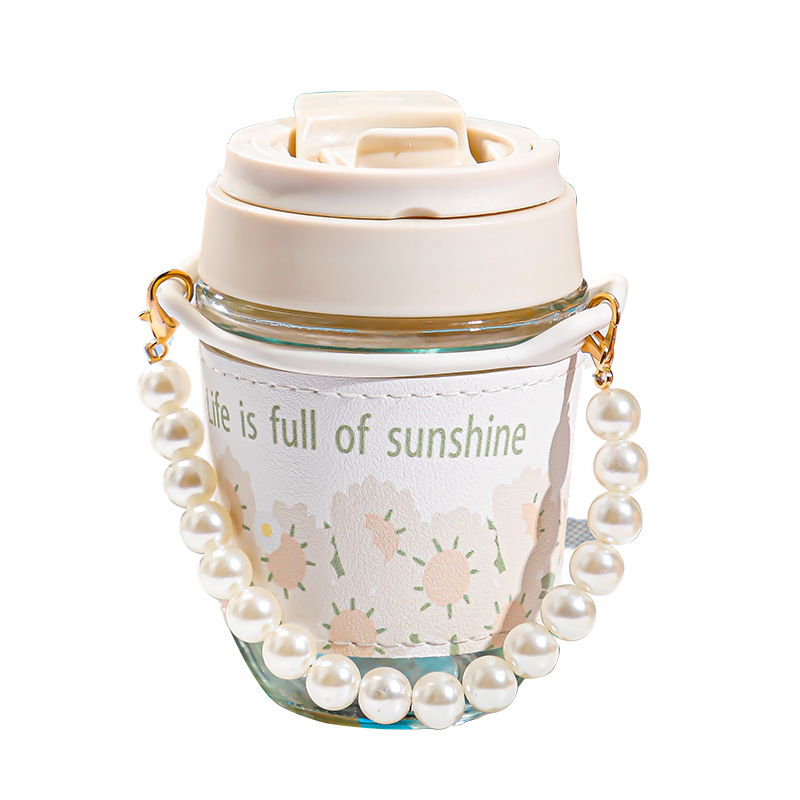 Pearl double-drinking cup, high appearance level, popular glass water cup, portable thickened student souvenir water cup, gift advertising cup Item Picture