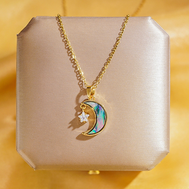 Colorful shell surface collection set, butterfly Moon Heart necklace, women's niche titanium steel versatile collarbone chain, popular online accessory Application Scenario