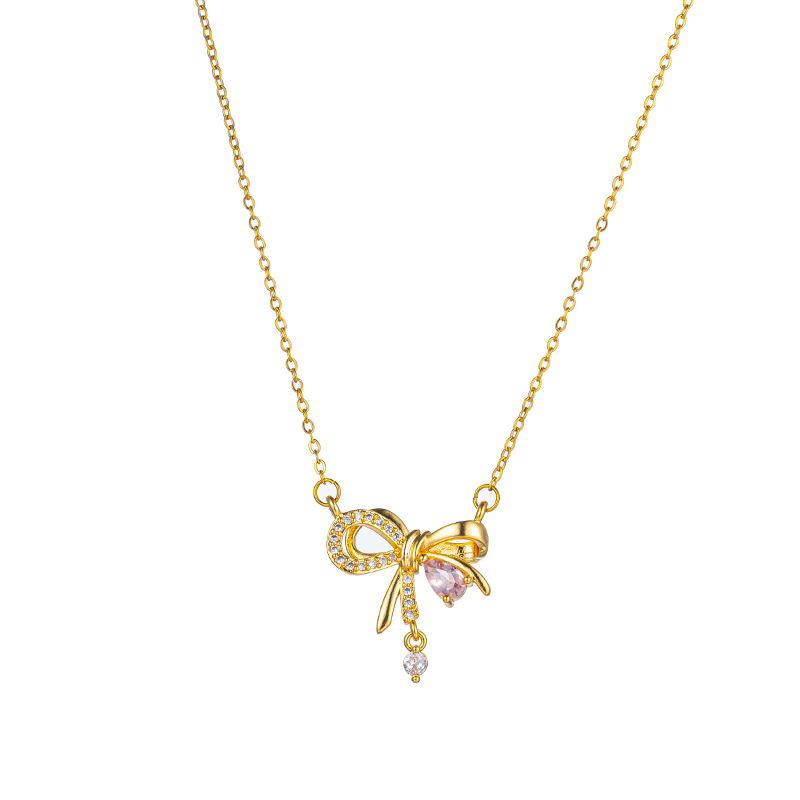 Bow series titanium steel necklace for women, zircon inlaid, popular collarbone chain, fashionable, versatile and high-end accessory wholesale Item Picture