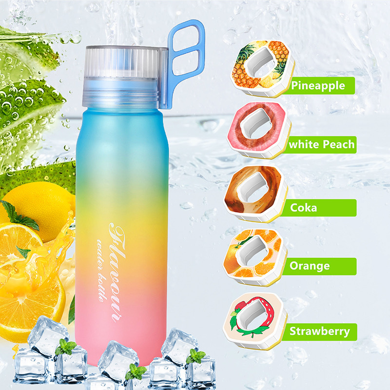 Cross-border bestseller Playful fruit-flavored water bottle, sugar-free and caloric extract fragrance straw, two-color gradient plastic water cup, PC scented cup full figure