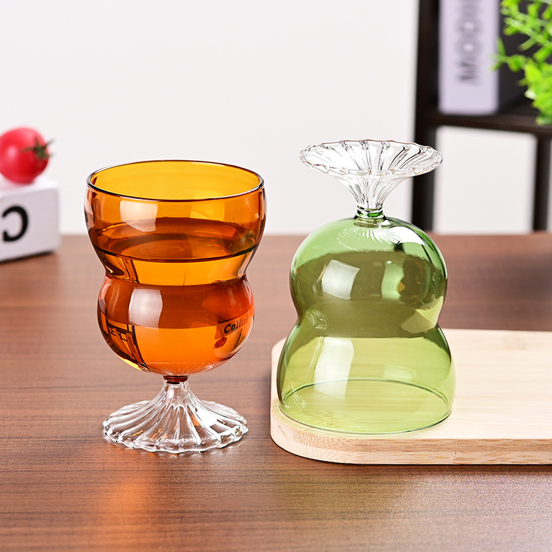 Creative ice cream highball cups, colorful transparent glass gourds, red wine glasses, household heat-resistant milk cups, beverage cups full figure