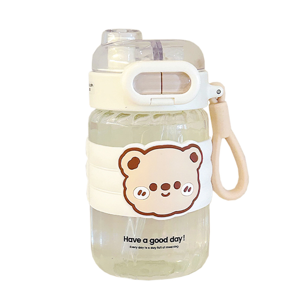 Cute double-mouthed glass cup, high appearance level, cute straw cup, student cartoon, portable girls' water cup with a handle Item Picture
