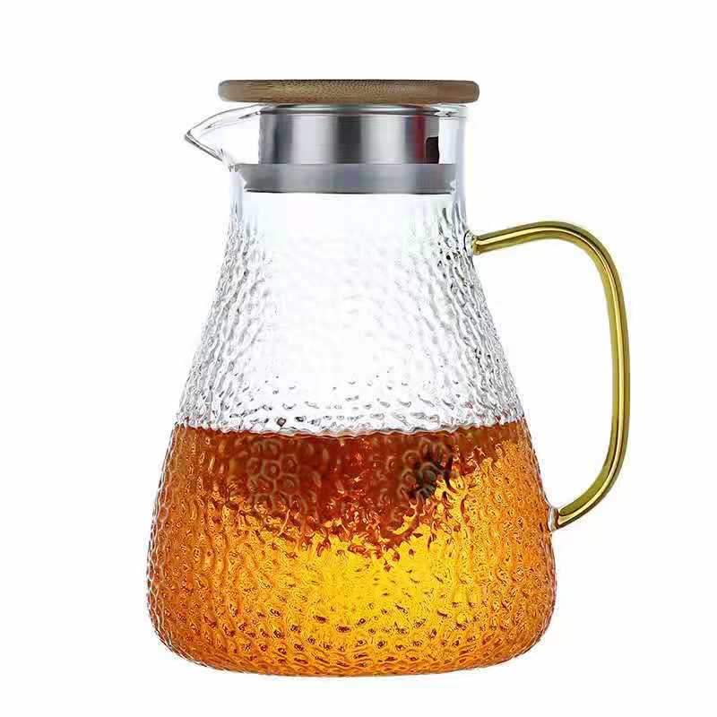 Cold water bottle set, household hammer-patterned water bottle, high borosilicate heat-resistant explosion-proof water bottle, large-capacity juice bottle Item Picture