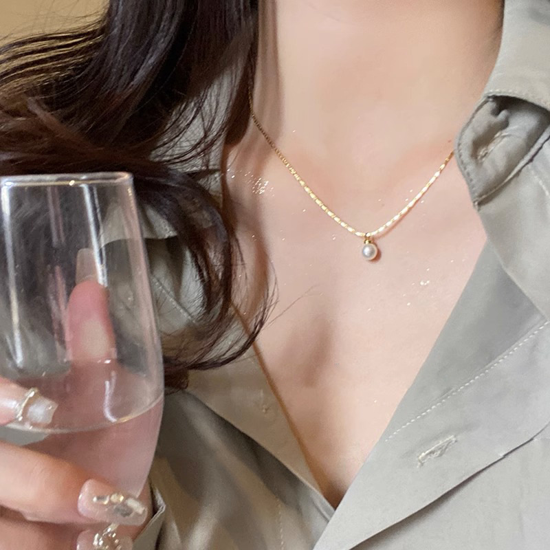 Shi Family Single Pearl Pendant Necklace for Women 2023 New style, light luxury and niche collarbone chain accessory Specification drawing