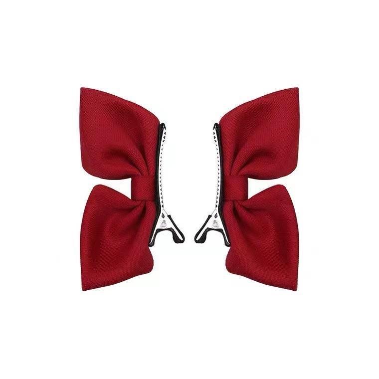 Korean-style bow hairpin children's three-dimensional fabric pleated cute small red princess-style side clip hair accessory Item Picture