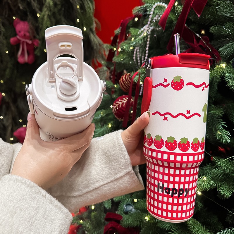 Cross-border hand-held ice cup, large-capacity car insulated cup, high appearance level cartoon water cup, women's outdoor portable straw cup Specification drawing