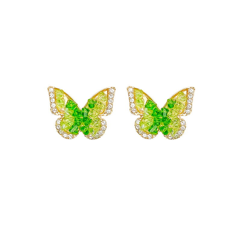 Forest-themed green crystal butterfly earrings for women, summer French retro gradient stud earrings, elegant and high-end, popular earrings Item Picture