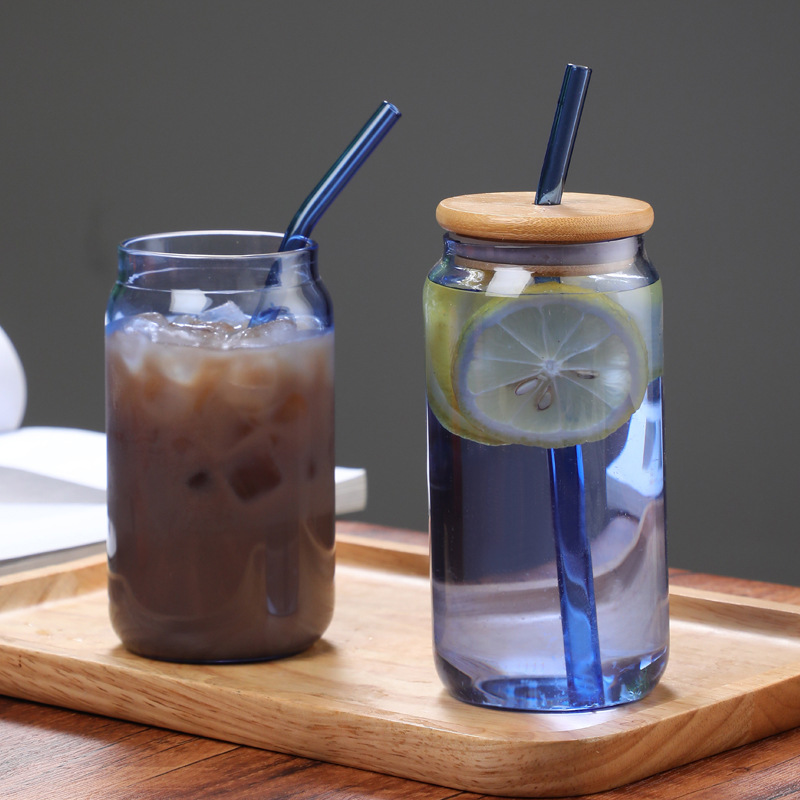 Colorful covered straw cups, glass high borosilicate heat-resistant glass cups, high appearance level milk tea, coffee and cola cups Application Scenario