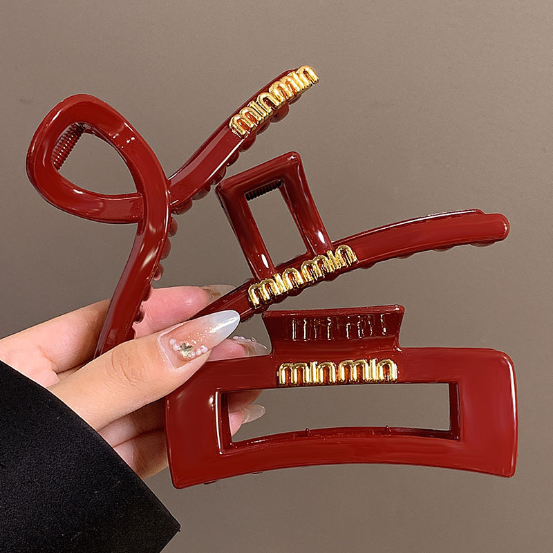 New Year retro large red grabber for women's back head updo shark clip 2024 New autumn and winter clip headwear full figure